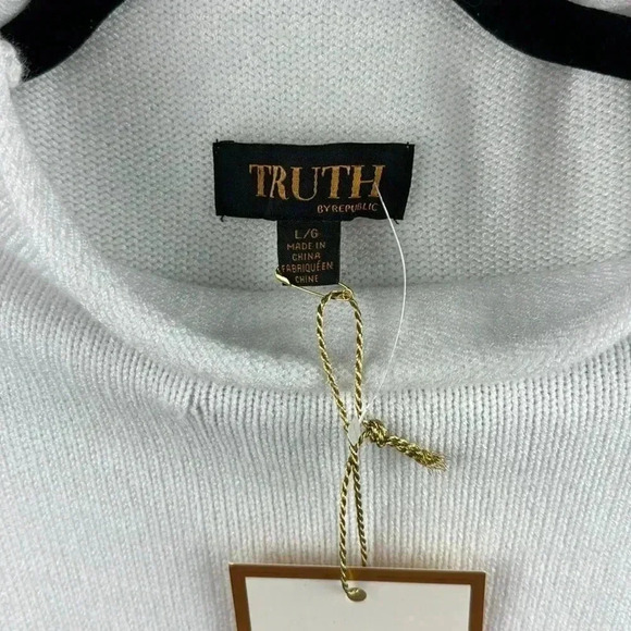 TRUTH WHITE AND TAN LONG SLEEVE SWEATER NWT GREAT JEANS SKIRT PANTS COMFORTABLE - Picture 2 of 4